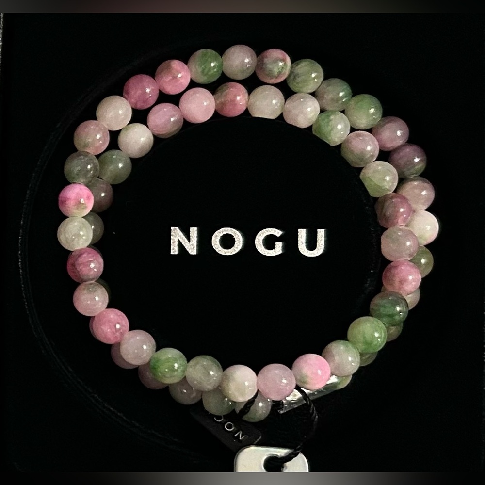 🩷💚 NOGU Pink Green Silver Gemstone Wrap Bracelet 🩷💚